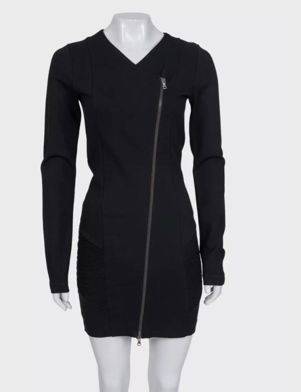 Balmain Pierre Black Fitted Dress Asymmetric Zip EU 38 M